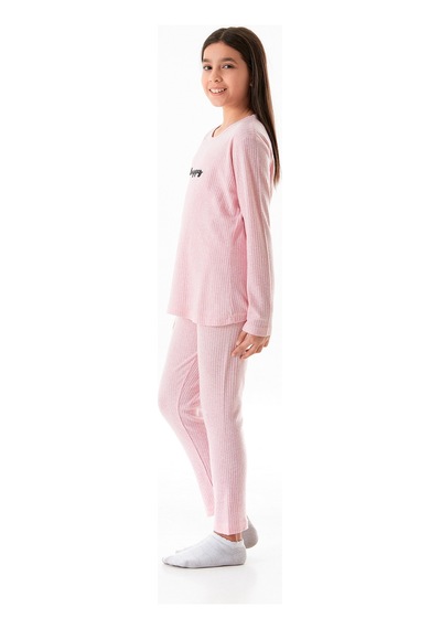 Be Happy Baskılı Kız Çocuk Pijama Takımı 25kcck726126245-pembe Pembe