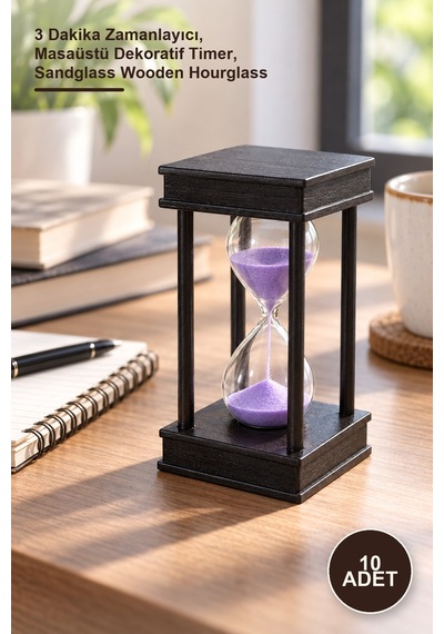 10 Adet Ahşap Kum Saati 3 Dakika Zamanlayıcı, Masaüstü Dekoratif Timer, Sandglass Wooden Hourglass Diğer