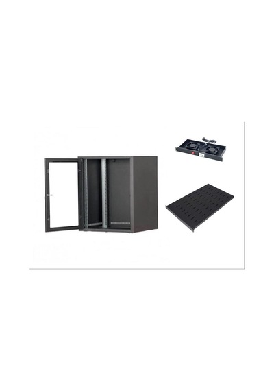Setrack 19'' 9u 600x600 Cm Duvar Tipi Rack Kabinet+ Sabit Raf+2li Fan Modülü