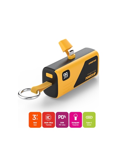 Polosmart Pbs162 5000 Mah Powerbank Type-c Pd 20w Hızlı Şarj Dijital Ekranlı Taşınabilir Şarj Cihazı Sarı