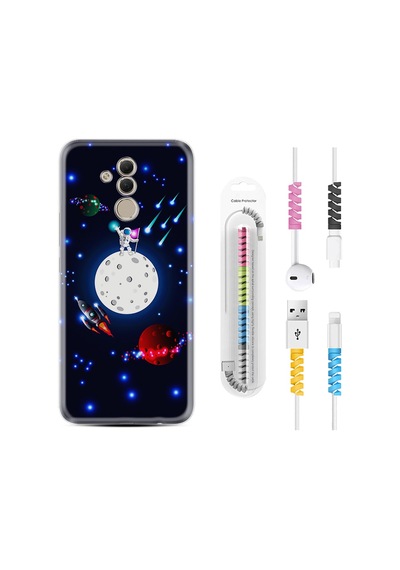 Huawei Mate 20 Lite Kılıf Kablo Koruyuculu Ay Ve Astronot 1694