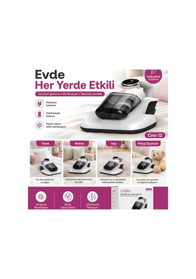 Castu Cmr-12 Şarjlı Kablosuz Uv Akar Temizleyici El Süpürgesi