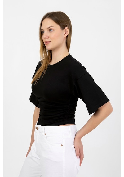 Hdm Kadın Siyah Yanları Büzgülü Kısa Kol T-shirt - H6085