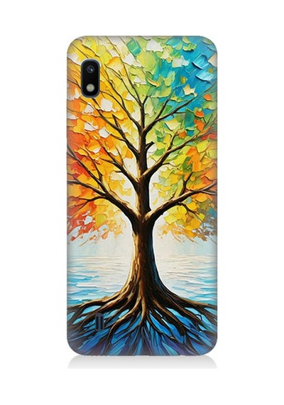 Samsung Galaxy A10 Uyumlu Renk Renk Mevsim Ağacı Desenli Silikon Kılıf Çok Renkli