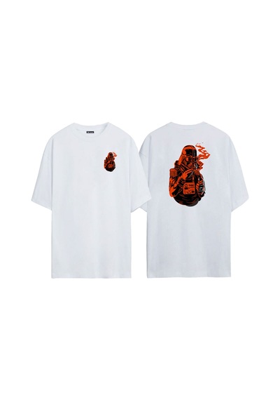 Thewert Unisex Star Wars Duman Ön Arka Baskılı Beyaz Oversize T-shirt