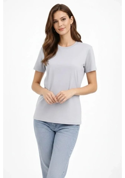 Bisiklet Yaka Tişört Regular Kalıp Basic Pamuklu Günlük Kullanım T-shirt - Gri Gri