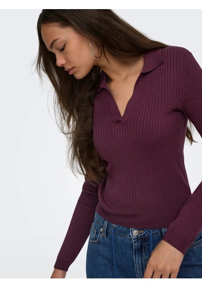 Only Onlkaya Ls Polo Knt Noos Kadın Polo Yaka Triko Kazak 15344841 Bordo