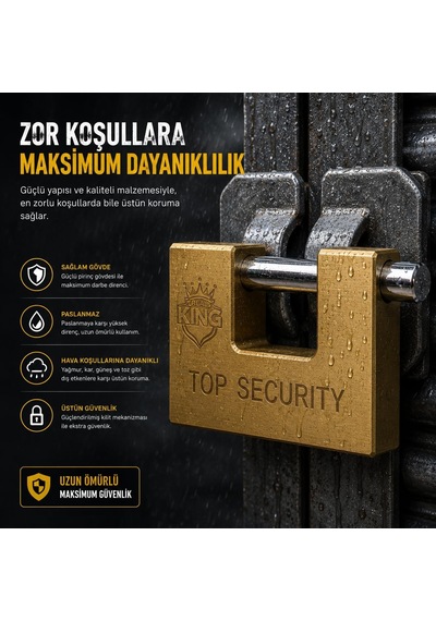 Real Kıng 90 Mm Kayar Milli Asma Kilit, Pirinç Gövde, Krom Kaplama Çelik Mil, 3 Anahtarlı, Ağır Hizmet Tipi Yükse
