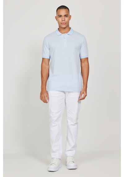 Ac&Co / Altınyıldız Classics 4A4820200047AmvXL Düğmeli Polo Yaka Cepsiz Slim Fit Erkek Tişört Açık Mavi