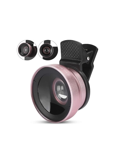 2 Si 1 Arada Klipsli Telefon Kamera Lensi 0.45x Ultra Geniş Açı 10x Makro 37mm Evrensel 49mm Uv Port Rose Gold Rose Gold