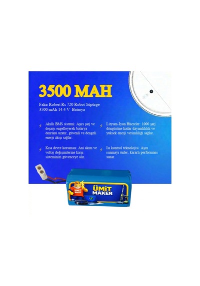 Fakir Robert Rs 720 Robot Süpürge 3500 Mah 14.4 V Batarya  Uyumlu Uzun Ömürlü, Yüksek Performans Pil