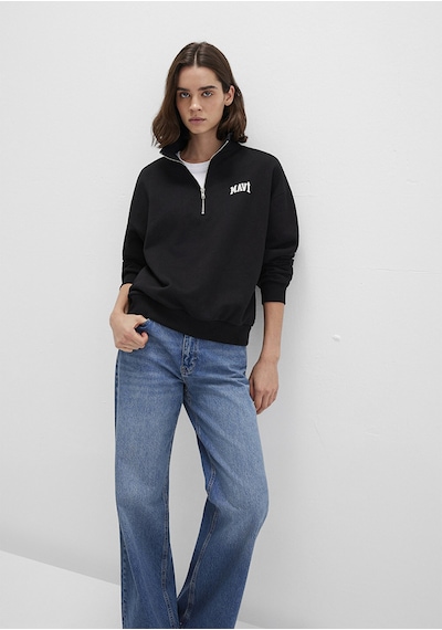 Mavi - Mavi Logo Baskılı Yarı Fermuarlı Siyah Sweatshirt 1s10179-900 Siyah