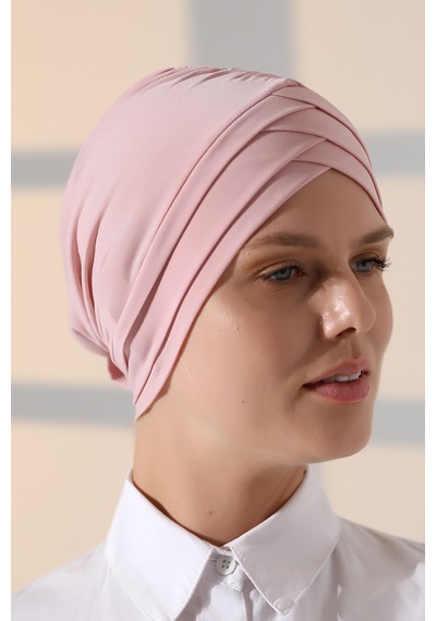 Çapraz 3 Bantlı Çift Taraflı Kadın Tesettür Bone Pembe Pembe