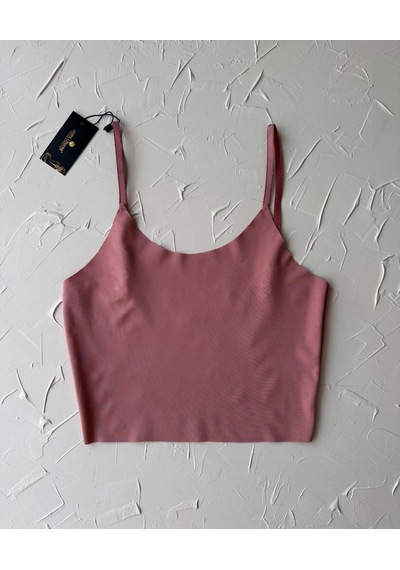 İnce Askılı Dikişsiz V Yaka İz Yapmaz Büstiyer/croptop Pudra