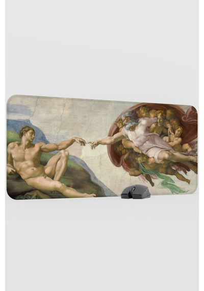 Ademin Yaratılışı Tablo Michelangelo V3 90x40 Xxl Gaming Kauçuk Kaymaz Taban Mouse Pad Fare Altlığı