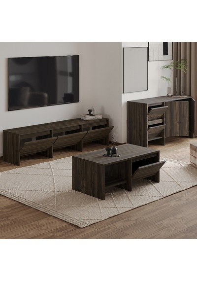 Laris Üçlü Set Tv Sehpası, Konsol Ve Orta Sehpa İle Modern Yaşam Alanları İçin Takım Ceviz Laris Üçlü Set Tv Sehpası, Konsol Ve Orta Sehpa İle Modern Yaşam Alanları İçin Takım Ceviz