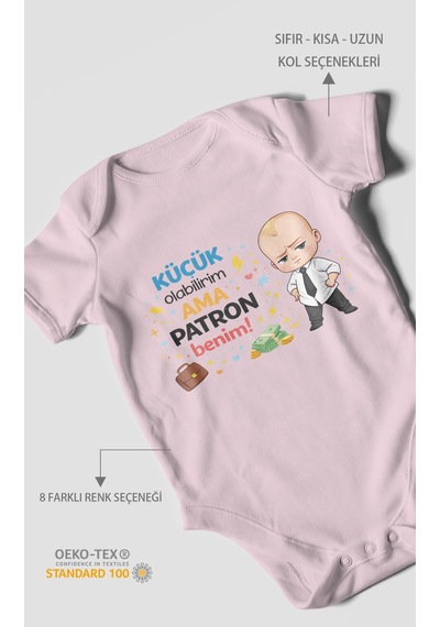 Morivokids Küçük Olabilirim Ama Patron Benim Kısa Kollu Bebek Body Bebe Pembe