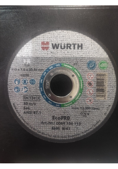 Würth 115x1,0x22,23 Mm İnox Metal Kesme Taşı Paslanmaz Çelik