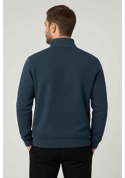 We&me Regular Fit Yarım Fermuarlı Dik Yaka Basic Sweatshirt Mavi