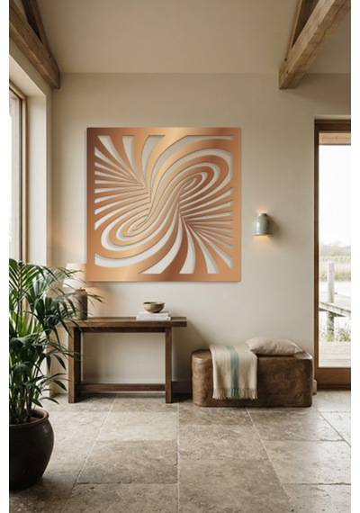 Optik İllüzyon Metal Duvar Tablosu - Metal Duvar Sanatı - Duvar Dekoru - 50 X 50 Cm Bronz