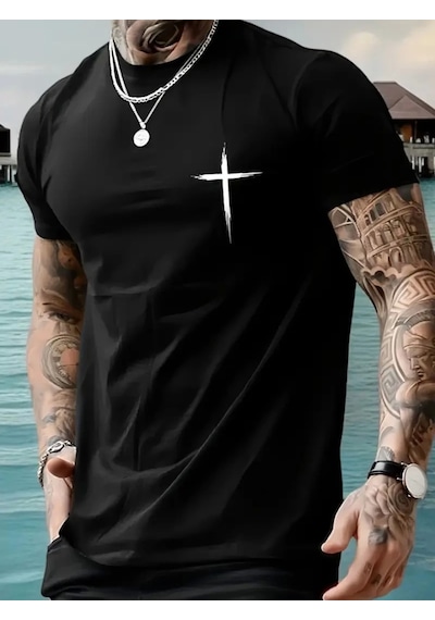 Modi Baskılı Oversize Bisiklet Yaka T-shirt - Siyah - Mymg158845