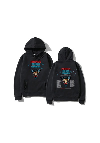 Tarzsokak Siyah Unisex Retro Kaya Müzik Primusss Grafik Baskı Kapşonlu Elbise Erkekle