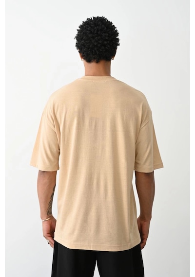 Barlashive Erkek Tişört Düz Basic Penye Yazlık Bisiklet Yaka Kısa Kol T-shirt - Bej Çok Renkli