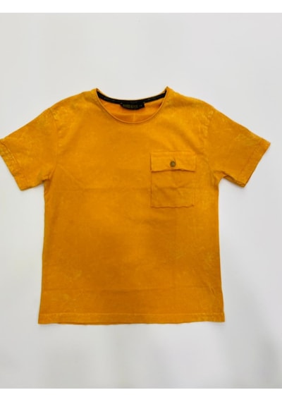 Richie Royce Çocuk Yıkamalı Sıfır Yaka Pamuklu Tshirt-6949-hardal Hardal