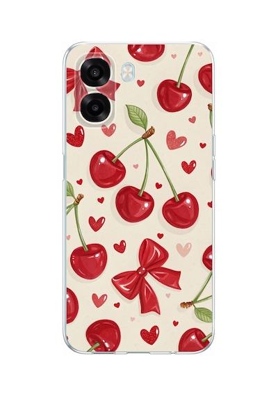 Oppo A6t - A6x Uyumlu İraz, Kırmızı Kurdele Ve Kalp Baskılı Silikon Kılıf Renkli