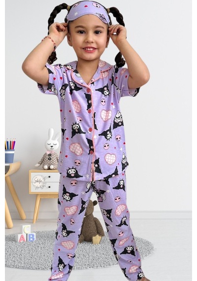 Kuromi Kız Çocuk Gömlek Yaka Düğmeli Kısa Kollu Yazlık Pijama Takımı Açık Lila Kuromi Kız Çocuk Gömlek Yaka Düğmeli Kısa Kollu Yazlık Pijama Takımı Açık Lila