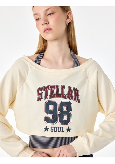 Koton Rahat Kalıp Uzun Kollu Bisiklet Yaka Sweatshirt Ekru 7wal10253ık