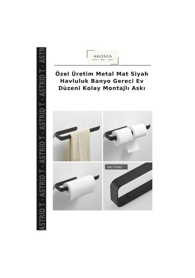 Özel Üretim Metal Mat Siyah Havluluk Banyo Gereci Ev Düzeni Kolay Montajlı Askı Çok Renkli