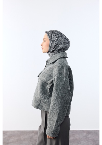 Mirsoy Scarf Rana Etnik Desen Eşarp Antrasit