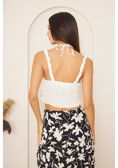 Darlin Moda Beyaz Askılı Crop Bluz Dm7003 Beyaz