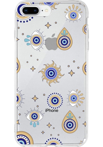 Apple Uyumlu iPhone 7 Plus İle 1mm Slim Fit Nazar Boncuğu 5 Baskılı Şeffaf Kılıf