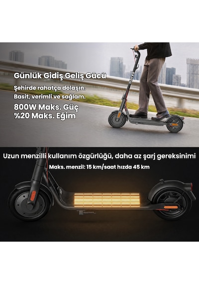 V45i Elektrikli Scooter 800w Güç, Tcs, 45 Km Menzil, %20 Eğim, 120 Kg Taşıma Kapasite, Bms Siyah