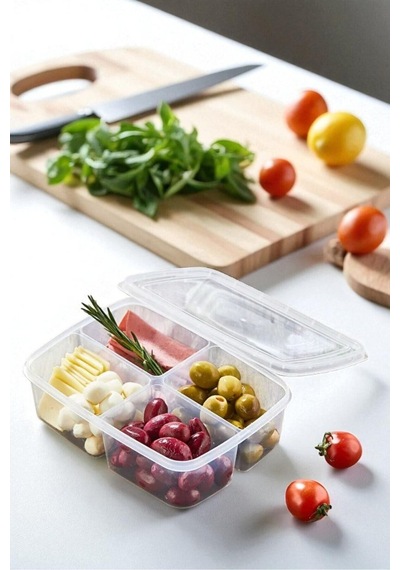 10 Adet 4 Bölmeli Kapaklı Kahvaltılık Saklama Kabı Buzluk Düzenleyici Ve Mutfak Düzenleyici Set Beyaz - 758427650 Beyaz