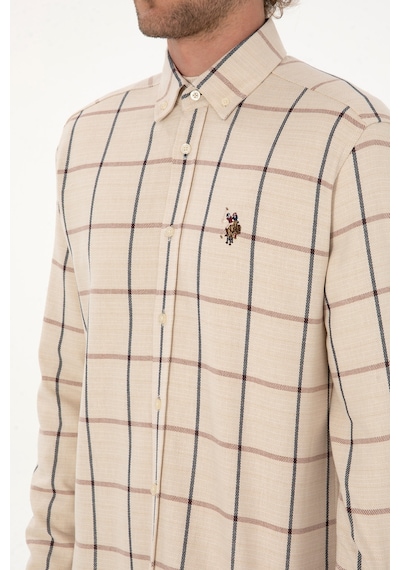 U.S. Polo Assn. Erkek Krem Kareli Uzun Kollu Regular Gömlek 50316617-VR182