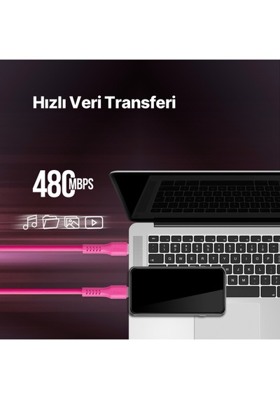 Ttec USB-C - Lightning Hızlı Şarj Kablosu 120 CM Neon Pembe
