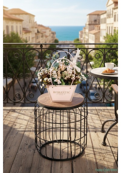 Yapay Çiçek Sitesi Yapay Çiçekli Romantic Çantalı Aranjman Model 21 Krem Beyaz