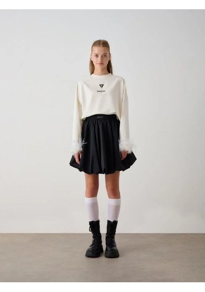 Kız Çocuk Kol Ucu Tüylü Tasarım Sweatshirt-14784 Ekru Kız Çocuk Kol Ucu Tüylü Tasarım Sweatshirt-14784 Ekru