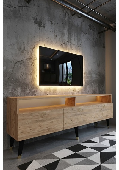 Resital Ledli Tv Sehpası - Led Işıklı - Gold Çam - Gl9017-6 Atlantikçam