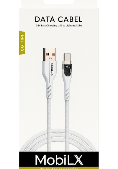Mobilx 3.4a Hızlı Şarj Usb To Type-c Hasır Kablo Entegre Görünümlü Işıklı