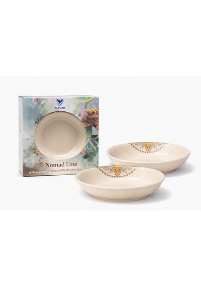 Reborn Kutulu Nomad Lıne 6 Lı Porselen Derin Çukur Tabak Seti 19 Cm Hediyelik & Çeyiz & Yeni Ev Beyaz