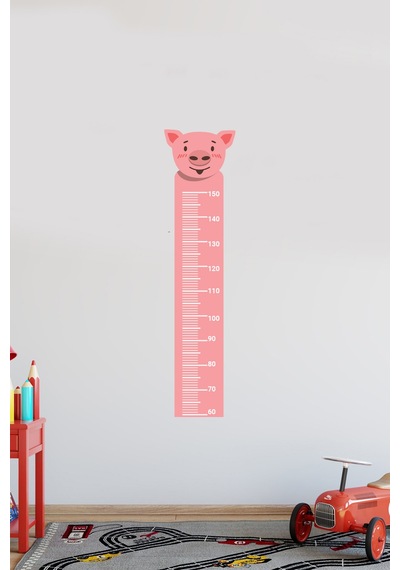 Sevimli Domuz Temalı Boy Ölçer Duvar Sticker