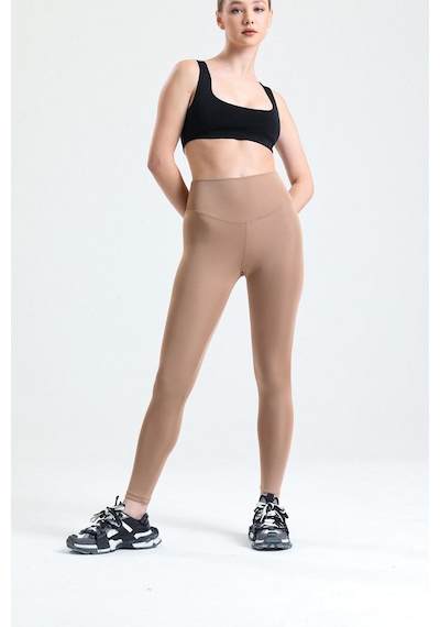 Thıff Gymwear Mavi Yüksek Bel Dalgıç Kumaş Spor Günlük Tayt Caramel