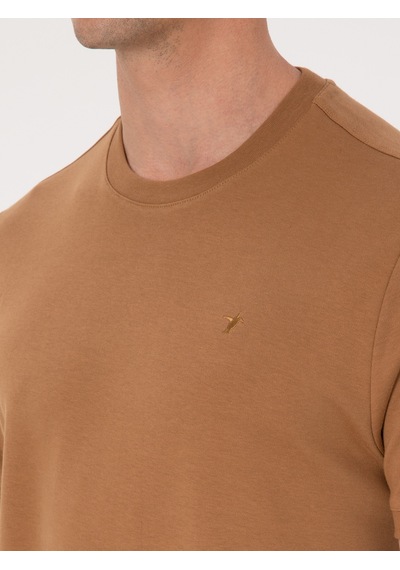 Kahverengi Regular Fit %100 Pamuk Bisiklet Yaka Basic T-shirt HARDAL