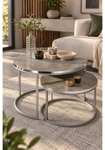 Sulorahome Gümüş Metal Ayaklı Mermer Desenli 2'li Yuvarlak Orta Sehpa Seti Antrasit - Safirmeşe Sulorahome Gümüş Metal Ayaklı Mermer Desenli 2'li Yuvarlak Orta Sehpa Seti Antrasit - Safirmeşe