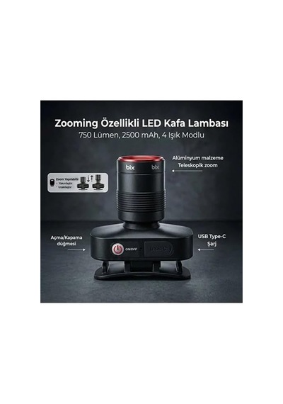 Tr Bxt1fl 10w Şarj Edilebilir Kafa Feneri 750 Lümen 2500mah 4 Işık Modlu Zoom Özellikli Led Kafa Diğer