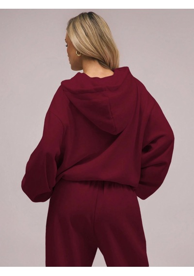 Macklin Unisex Kadın Erkek Baskısız Sportif Oversize 3 İplik Kapüşonlu Hoodie Ve Baggy Eşofman Altı Bordo